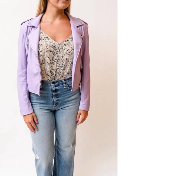 Lindsay Vegan Leather Moto In Lavender 